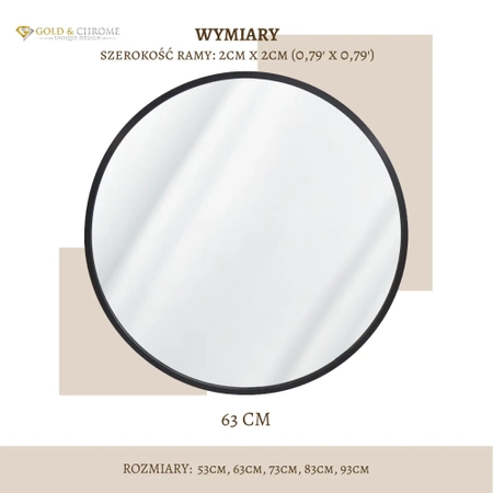 Round mirror LOFT in a black frame 63cm (size 53-93cm)