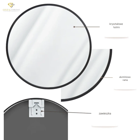 Round mirror in a black frame 90cm