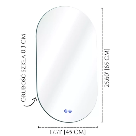 Oval LED illuminated mirror 65x45cm three touch colors