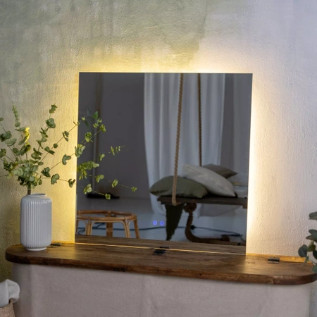 Square LED illuminated mirror 90cm three touch colors